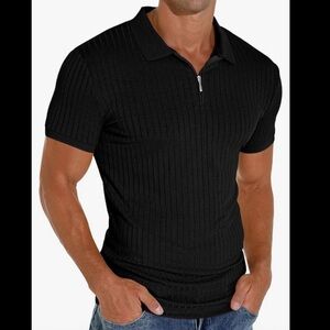 ASKDEER Black Zip Slim Fit Polo